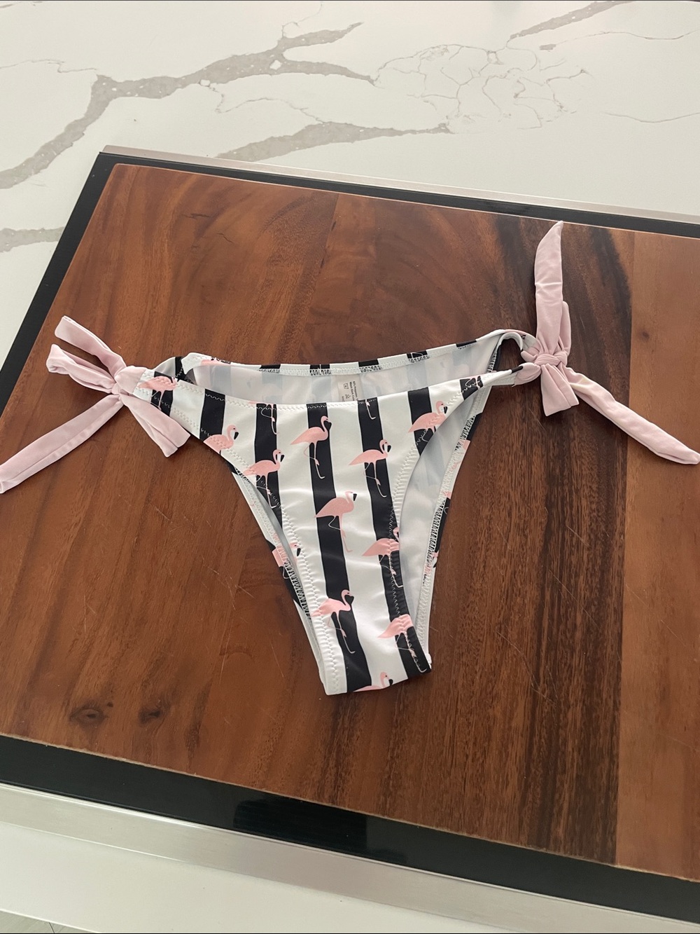Pink Flamingo Stripe Tie-Side Bikini Bottom